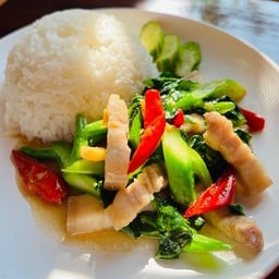 ข้าวราดผัดคะน้าหมูสามชั้น