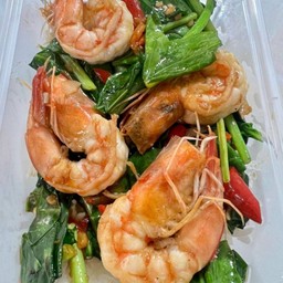 คะน้ากุ้ง(ราดข้าว)