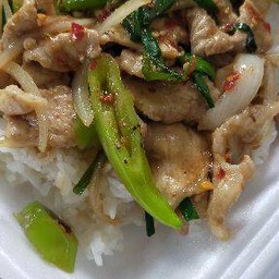 ผัดพริกหยวกหมูราดข้าว