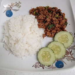 หมูสับผัดน้ำพริกข่าราดข้าว(พริกแกงเหนือ)