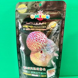 อาหารปลาหมอสี OKIKO Platinum 100g ขนาดเม็ดไซส์ L (เสริมสร้างทรงหัว เร่งมุก เร่งสี เร่งโหนก)
