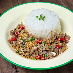 ข้าวเนื้อโคขุนบดผัดพริกเกลือ
