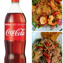 หมี่กระเฉดเนื้อ1 +กุ้ง1 แถมโค๊กเล็ก1ขวด