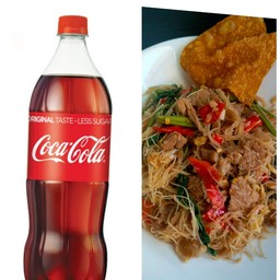 หมี่กระเฉดเนื้อ1+โค๊กเล็ก1ขวด