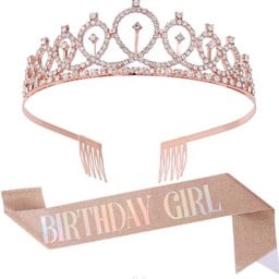 สายคล้องไหล่ birthday girl + มงกุฎเจ้าหญิง (สีโรดโกลด์)