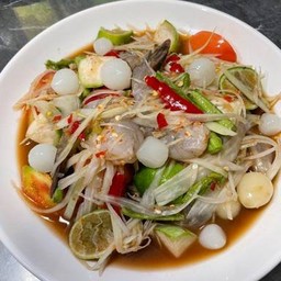 ตำกุ้งสด+กระเทียมโทน