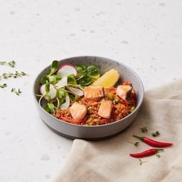 Spicy lava fried rice with salmon