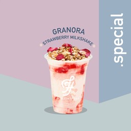 A granola strawberry milkshake