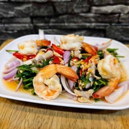 ยำผักกรูด(หมูสับ+กุ้ง)