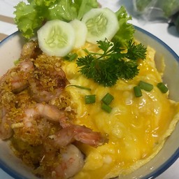ข้าวไข่ข้น กุ้งกระเทียม