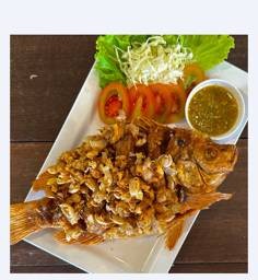 ปลาทับทิมทอดกระเทียม