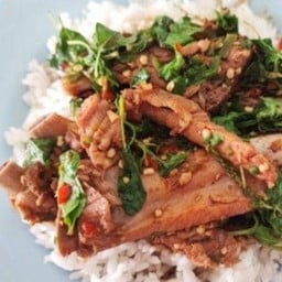 กะเพราซี่โครงหมูตุ๋นราดข้าว
