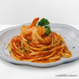 มักกะโรนีผัดกุ้งจัมโบ้