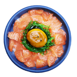 M12 ข้าวหน้าแซลมอนเต๋า (เนื้อปลาสด)