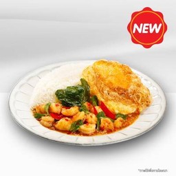 ข้าวกะเพรากุ้งสับ - ไข่ดาวกรอบ
