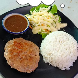 ข้าวหน้าสเต็กหมูบด