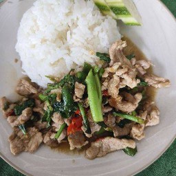 คะน้าหมูชิ้นราดข้าวไข่ดาว