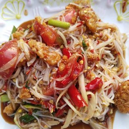 ตำซั่วขนมจีนใส่แคปหมู