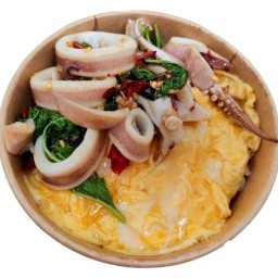 ต้าวไข่ข้น ข้าวไข่ข้น กะเพรา คั่วพริกเกลือ อาหารตามสั่ง