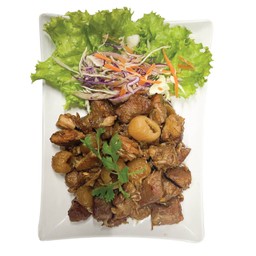 (กับข้าว) หมูตุ๋นทอดกระเทียม