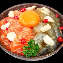 153.ข้าวหน้าแซลมอนดองกุ้งดองซอสญี่ปุ่น