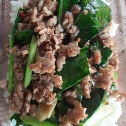 ผัดผักคะน้าหมูสับ ราดข้าว