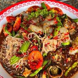 ตำขนมจีนหอยเชอรี่กุ้งสด