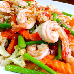 N50 Stir-fried mixed vegetables with fresh shrimp 鲜虾炒蔬菜