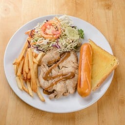 สเต็กไก่+ไส้กรอกหมู