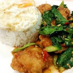ข้าวคะน้าไก่กรอบ(Crispy Chicken Kale and Rice)