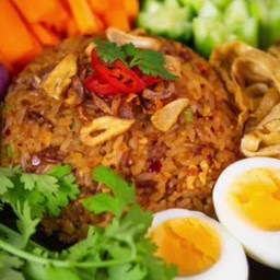 ข้าวคลุกน้ำพริกเผามันกุ้ง+น้ำพริกกะปิ