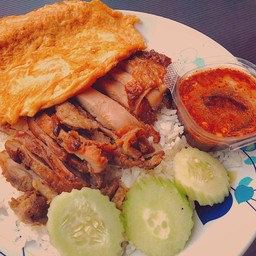 ข้าวไก่ย่างน้ำจิ้มแจ่ว+ไข่เจียวกุ้งสับ