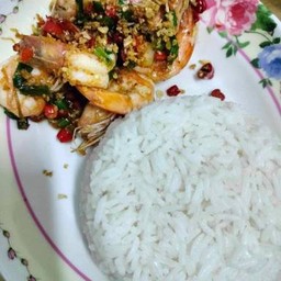กุ้งคั่วพริกเกลือราดข้าว