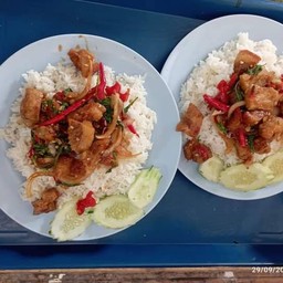 กระเพราหมูกรอบ ราดข้าว