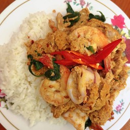 ไข่ข้นห่อหมกทะเลราดข้าว