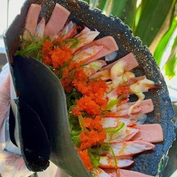 เครปพิซซ่าแฮมปูอัดยำสาหร่ายไข่กุ้ง