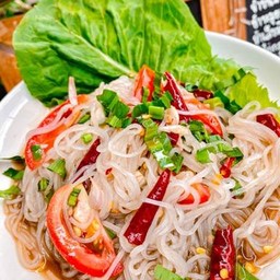 ยำปลาร้าเส้นเล็ก(หมูยอ)