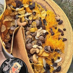 เครปฝอยทองโกโก้คั้นเม็ดมะม่วงช็อคชิพ