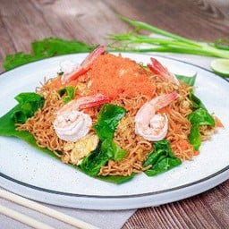 มาม่าผัดใบเหลียง ไข่กุ้ง กุ้งสุกเด้ง