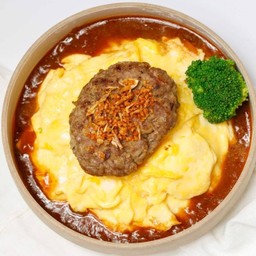 Runny egg hamburg brown sauce