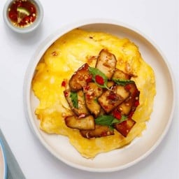 Runny egg black tofu
