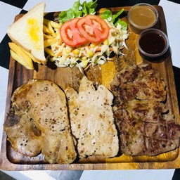 สเต็กยักษ์ (สันคอหมู+พอร์คชอพ+หมู)