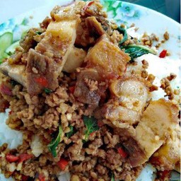 Rice Topped With Stir-Fried Crispy Pork And Basil