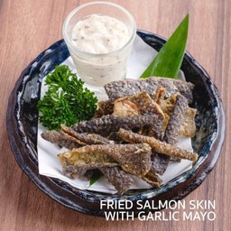 Fried Salmon Skin with Garlic Mayo
