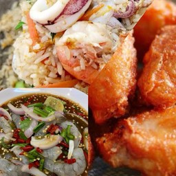 เซ็ตสุดคุ้ม 2 ยำกุ้งสด+ไก่ทอด+ข้าวผัดทะเล