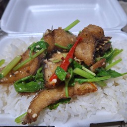 ข้าวปลากะพงผัดขึ้นฉ่าย