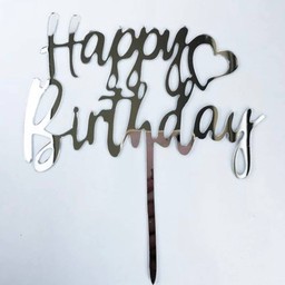 ป้าย HBD สีเงิน ตัวเขียน มีหัวใจ 03