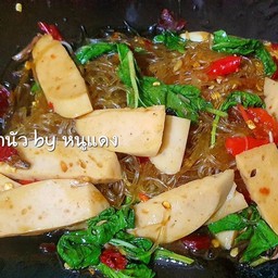 ข้าว กะเพราวุ้นเส้น+หมูยอ