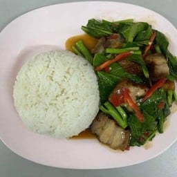 ข้าวราดคะน้าหมูกรอบ