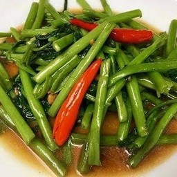 ข้าวราดผัดผักบุ้งเจ